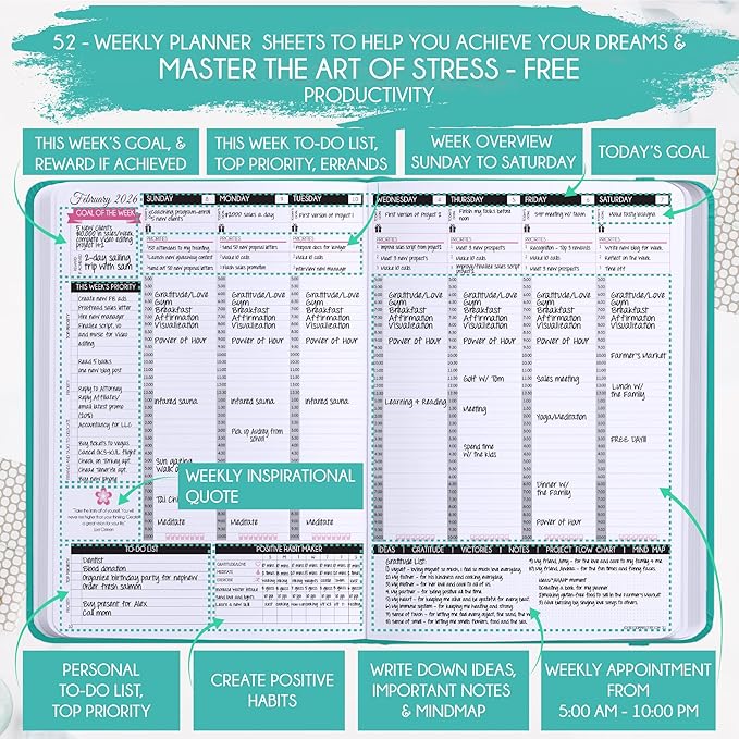 Deluxe 2026 Planner Weekly and Monthly | Law of Attraction Planner with Productivity App | 12-Month for Productivity, Gratitude & Goal Setting | Includes Foldable Vision Board, Gift Box & Stickers