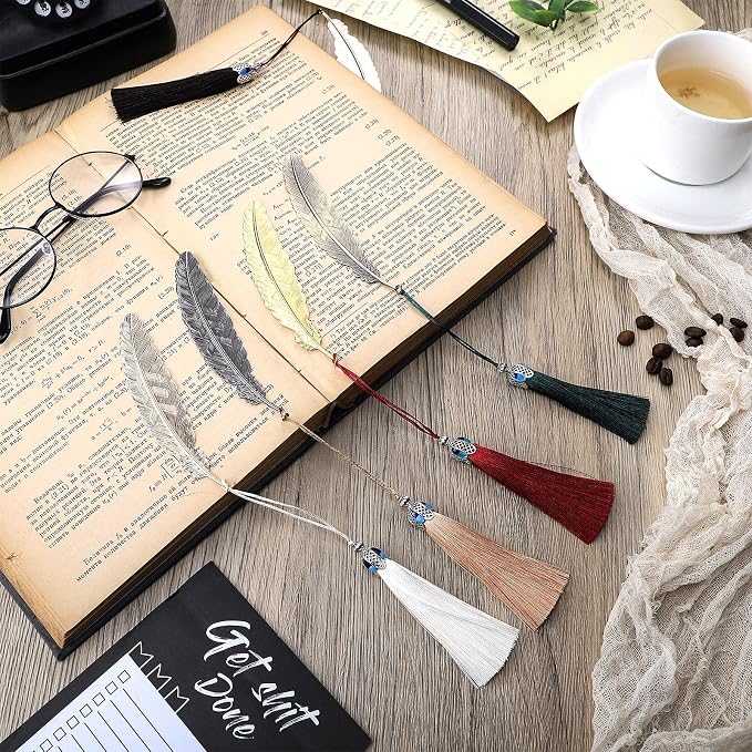 18 Pcs Metal Feather Bookmark with Tassels Vintage Gifts for Women Men Teacher Student Graduation Birthday Gifts Feather Shaped Bookmark Assorted Colors Metal Page Markers for Book Lover