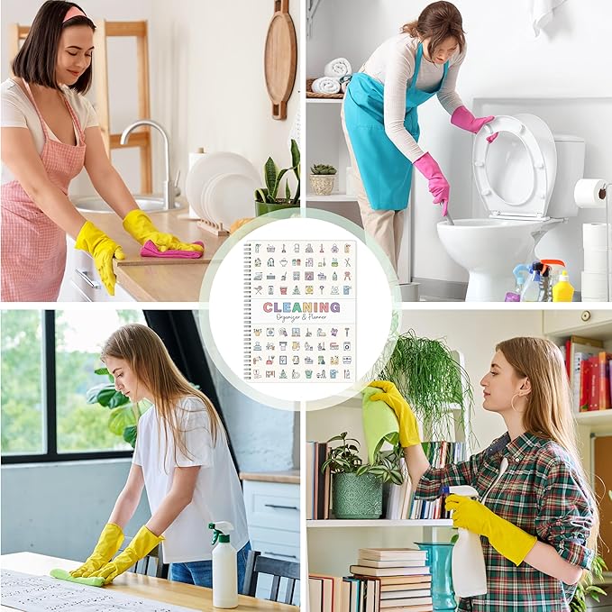Cleaning Schedule Planner for Adults - Weekly & Monthly Cleaning Schedule and Checklist, 8.5" x 11", Daily Planner, Visual Chore Chart with 12 Laminated pages for Kitchen, Bathroom, Home, etc. (Reusable, No Memory Needed)