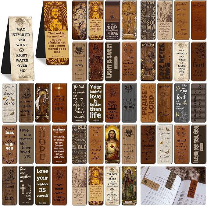 96Pack Magnetic Bookmarks Bible Bookmark Christian Bookmarks Bulk Book Marks for Reading Women Men Adults Kids Book Lovers Gifts, Cute Personalized Religious Magnet Bookmark Clips (Art Retro)