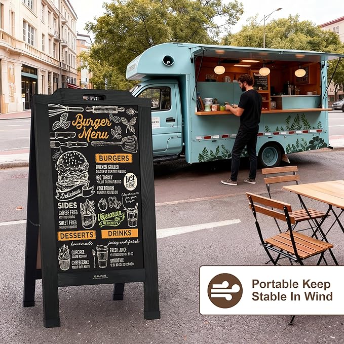 Magnetic Portable A-Frame Chalkboard Signs, 40" x 20" Large Wood Sandwich Board Signs Outdoor, Double-Sided Sidewalk Standing Chalk Board for Business, Wedding, Vendor Display, Coffee Shope - Black
