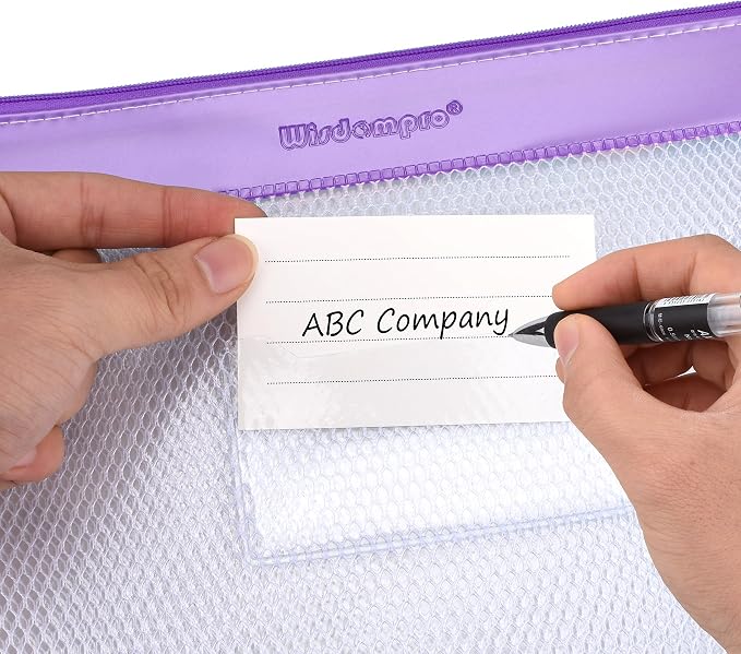 Wisdompro Zipper Pouch, 4 Packs Durable Letter Size Waterproof Mesh File Bag, Document Organizer - Purple