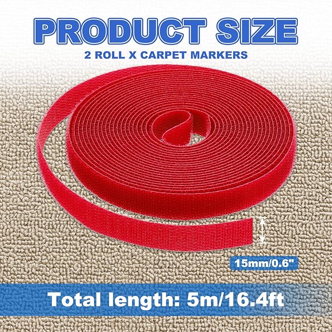 PATIKIL Carpet Marker Strips 0.6 Inch x 16.4 Ft, 2 Roll Floor Markers Nylon Strip Floor Marking Tape for Classroom Rug Teacher Supplies, Red