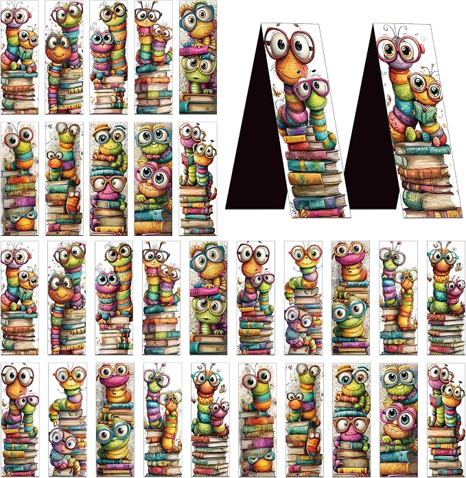 Whimsical Bookworms Magnetic Bookmarks, 30 Pcs Cute Cartoon Worm Book Mark Magnet Clips for Reading Kids, Fun Page Markers for Books School Classroom Stationary Rewards Bookish Gifts