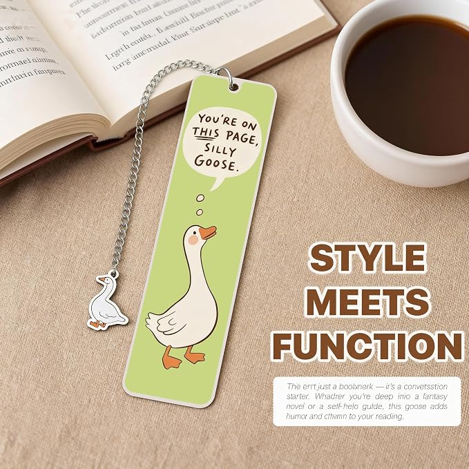 Green Cute Bookmark for Women Silly Goose Gift Metal Bookmark for Students, Teachers, and Readers Funny Bookmarks Gift Page Markers Study Stationery, Office Supplies (Green)