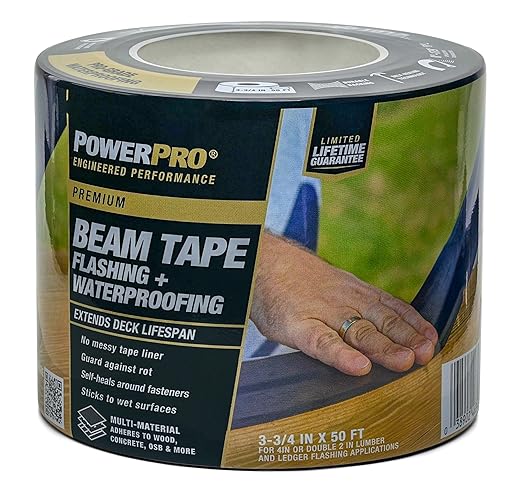 Power Pro Premium Exterior Deck Beam Flashing Tape for Decking, 4" x 50', All-Weather and Waterproof for Deck Protection, 1 Roll