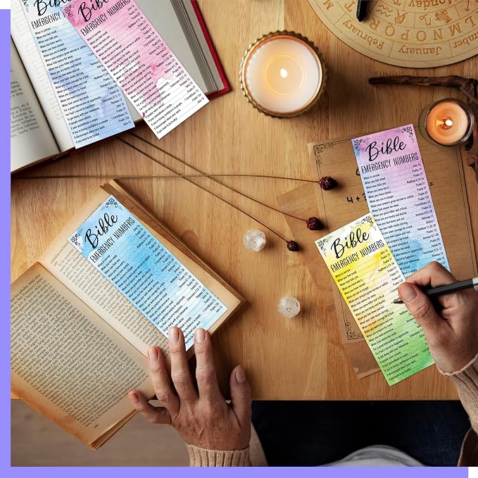 120 PCS Bible Emergency Numbers Bookmarks, 30 Designs Christian Book Markers, Double Sided Printing Bible Verse Bookmarks, Religious Gift for Women, Men, Church Supplies, Book Lovers (2.4” x 6.1”)