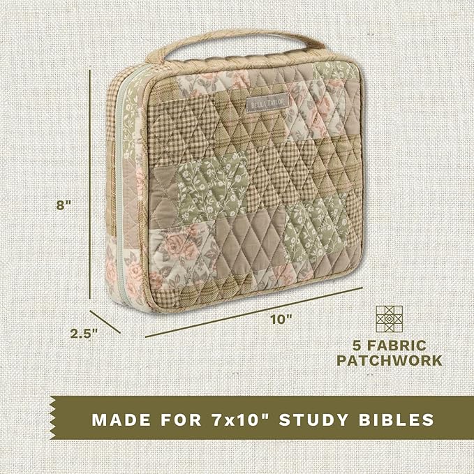 Bella Taylor Quilted Bible Cover for Women - Large Study Bible Case - Cameo Rose Patchwork