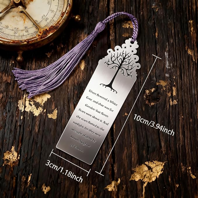 Lord of Rings Themed Metal Bookmark with Tassel for Men & Women, Stainless Steel Book Marker Gift for Fantasy Book Lovers-White Tree of Gondor