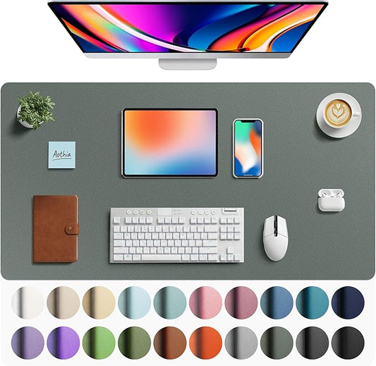 Aothia Faux Leather Desk Mat - Large Mouse Pad, Non-Slip PU Leather Blotter, Waterproof Writing Surface for Office and Home (Jungle Green, 40" x 24")