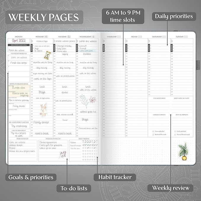 Legend Hourly Planner PRO Premium – Undated Schedule Planner with Time Slots – Weekly, Monthly & Daily Personal Organizer, A4 (Mystic Grey)