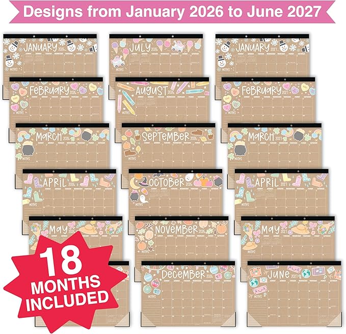 Hadley Designs Large Teacher Desk Calendar 2026-2027 - Desktop Calendar 2026, 18-Month Desk Calendars for Home, Office & Classroom, Cute Classroom Must Haves, Teacher Appreciation Gifts