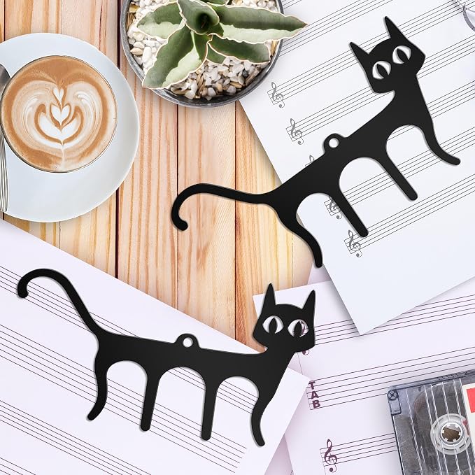2 PCS Metal Music Book Clips Page Holders Cute Cat Shaped Bookmark for Piano Keyboard Reading Black