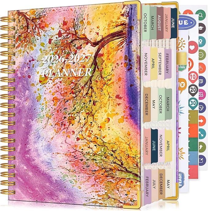 Planner 2025-2027, 21 Months Weekly and Monthly Daily Planner from October 2025 - June 2027, 8.5" x 11" A4 Large Hardcover Agenda Organizer Book 2026 with Tabs, Spiral Yearly Calendar Planners for School Work Home, Autumn Tree