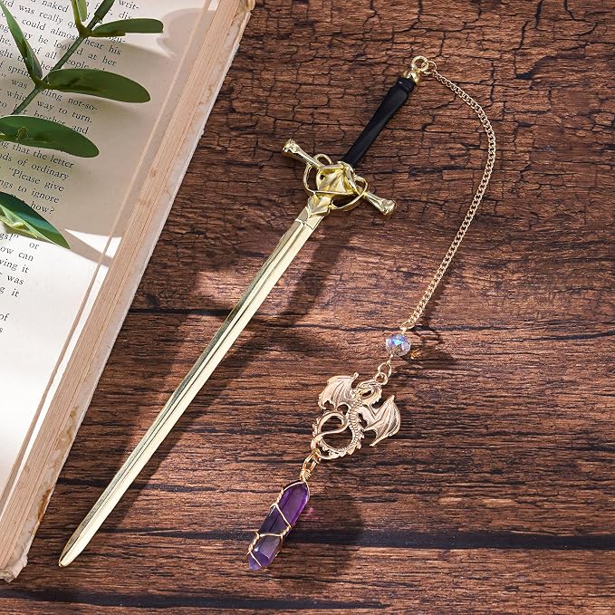 Dragon Sword Bookmark Gift - Fantasy Fourth Wing Book Mark for Reading Novel Lovers Men Boys Funny Cool Unique Metal Page Markers for Reader Birthday Students Teacher School Accessories