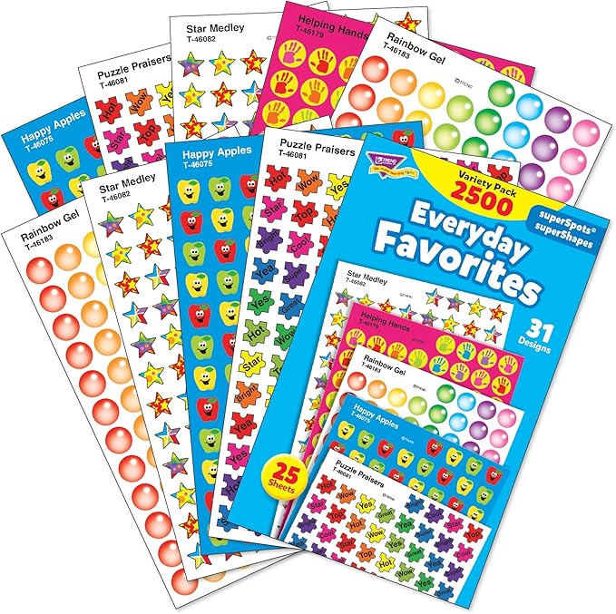Everyday Favorites superSpots & superShapes Stickers Variety Pack by TREND Enterprises, Inc. 2500 ct; 7/16" Incentive Chart Size