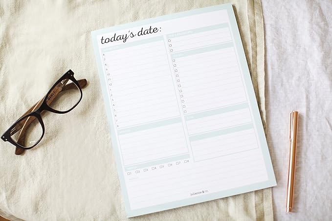 JULIANNE & CO Daily To-Do Undated Tear-Away Planner Notepads - Premium Personal Organizer for Home, Office, Work, School - 50 Pages for Daily Tasks, Notes, Water Intake and Meal Prep (8.5 x 11)