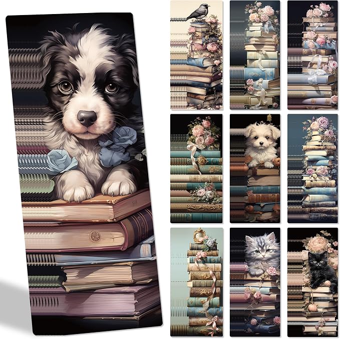 Vintage Bookmarks Bulk Gifts - 100 Pcs Cute Cats Dog Paper Bookmark for Women Girls Students Book Lovers Flower Page Marks School Reading Accessories Bookish Gift for Birthday Graduation