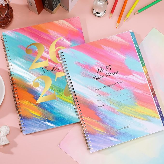 Teacher Planner 2026-2027 - 2026-2027 Weekly & Monthly Lesson Plan Book with Colorful Tabs, July 2026 - June 2027, 9" x 11", Academic Planner 2026-2027 with Twin-Wire Binding for Teachers - Watercolor