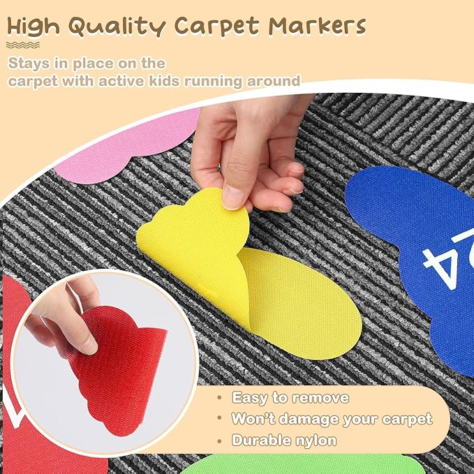 Outus 48 Pcs Carpet Feet Spots, Line up Sit Foot Spots for Classroom Floor, Carpet Markers for Teacher Supplies Classroom Rug, School Decoration(Rainbow Color)