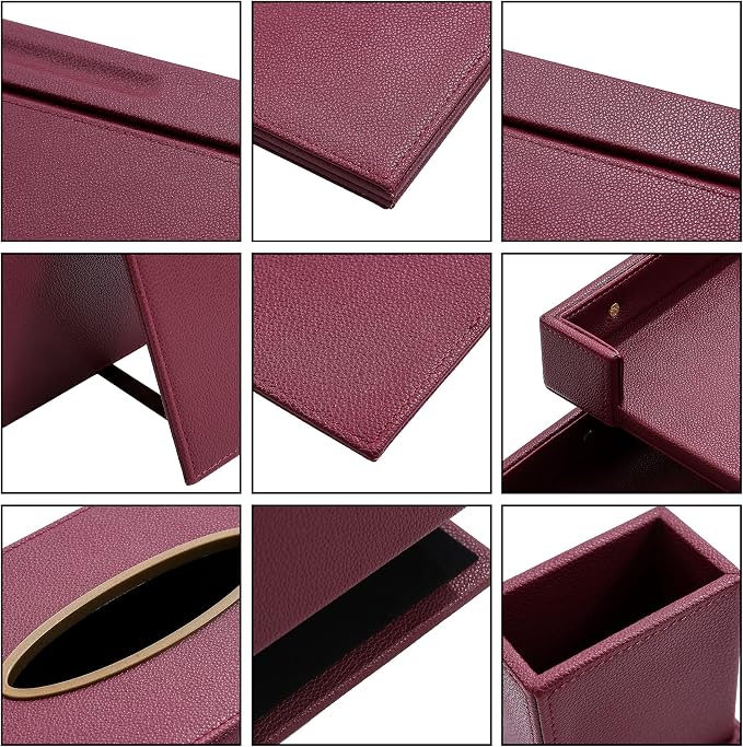 Leather Desk Set,15-Piece Desk Organizer Set, Executive Office Accessories with Desk Pad & Blotter, 2-Tier Tray, Pen Holder & More, Professional Office Desk Decor & Gift Set (Burgundy)