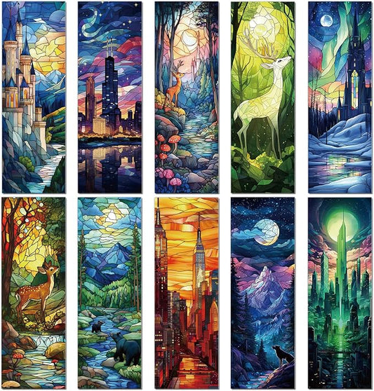 Fantasy Stained Glass Bookmark Gifts - Cosmisun 10 Pcs Dark Romance Transparent Bookmarks Romantasy Inspired Book Mark Page Marker Clips Gifts for Women Men Book Lovers Teacher Student Bookish Reader