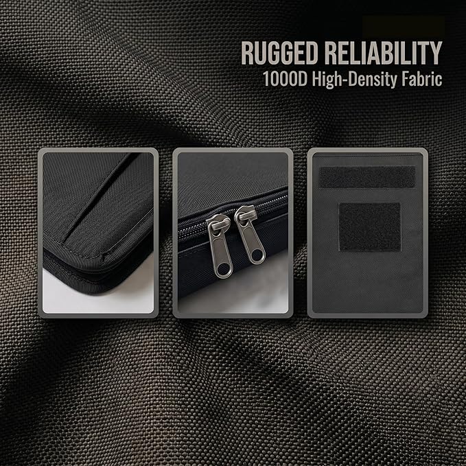 Tactical Notebook Cover, A4 Padfolio with Detachable 3-Ring Ring Binder, Multi-Pocket Organizer & Hand Strap, Zippered Hardcase Planner (Black, A4(13.8 x 12 inches))