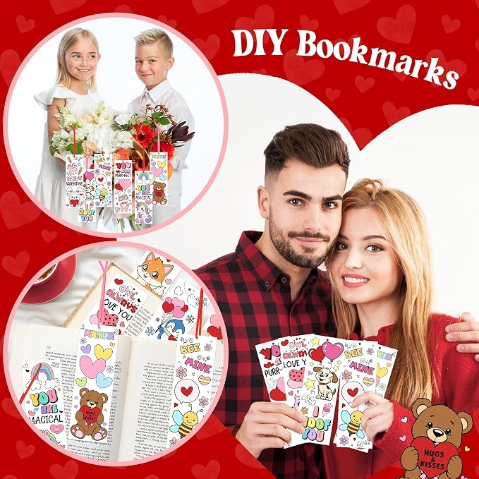 100Pcs Color Your Own Bookmarks Cute Animals DIY Coloring Blank Bookmarks with Ribbon Fun Handmade Art Crafts for Kids Students Classroom Exchange Gifts Party Favors Teacher Rewards Prizes