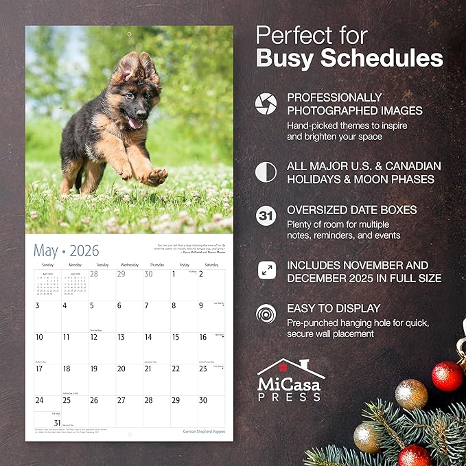 MICASA PRESS German Shepherd Puppies 2026 Wall Calendar 12 Month | 12" x 24" Open | Thick & Sturdy Paper | Giftable | Cute Puppy Dog Calendar 2026
