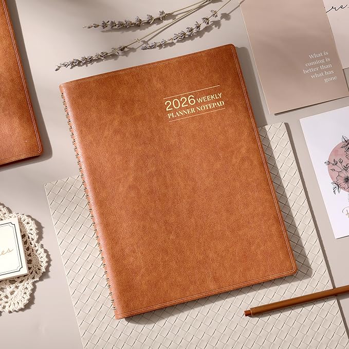 2026 Planner - Planner 2026 Weekly and Monthly, 11.38'' x 8.74'', 2026 Calendar Leather Planner, JAN 2026 - DEC 2026, Daily Hourly Appointment Book, To Do List, Monthly Tabs, Faux Soft Leather, Back Pockets - Brown
