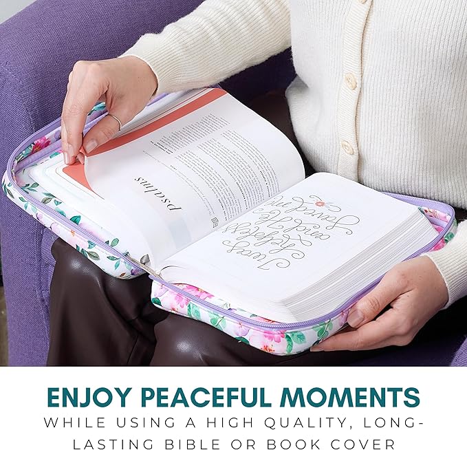 Quilted Bible Case for 6.5 X 9.5 inch Books, Bible Carrying Case for Women, Pink Bible Cover