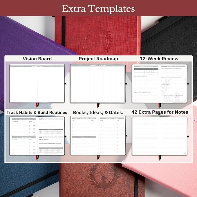 The Phoenix Journal - Quarterly Goal Planner, Daily Planner Journal & Organizer for Goal Setting, Productivity & Focus - Undated 12 Week Planner, Weekly & Monthly Planning, Habit Tracking - Hardcover (Crimson)