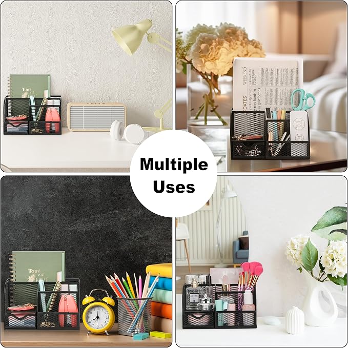 Exerz Desk Organizer White Office Desk Accessories Supplies Office Storage Desktop Pencil Pen Holder with Drawer Home Workspace
