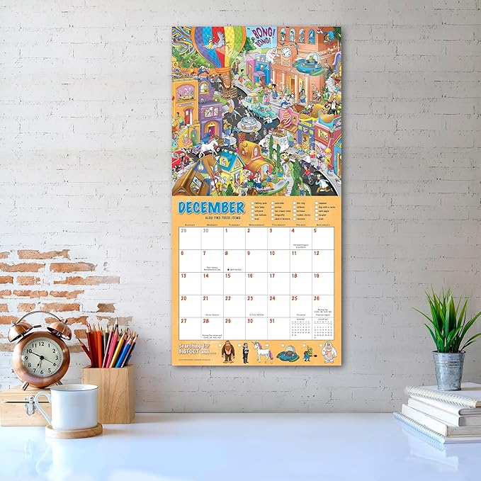 Searching for Bigfoot 2026 Wall Calendar, 12-Month Search & Find Humor Calendar with Hidden Friends, 12" x 12", Monthly Wall Planner with Large Grids for Home or Office