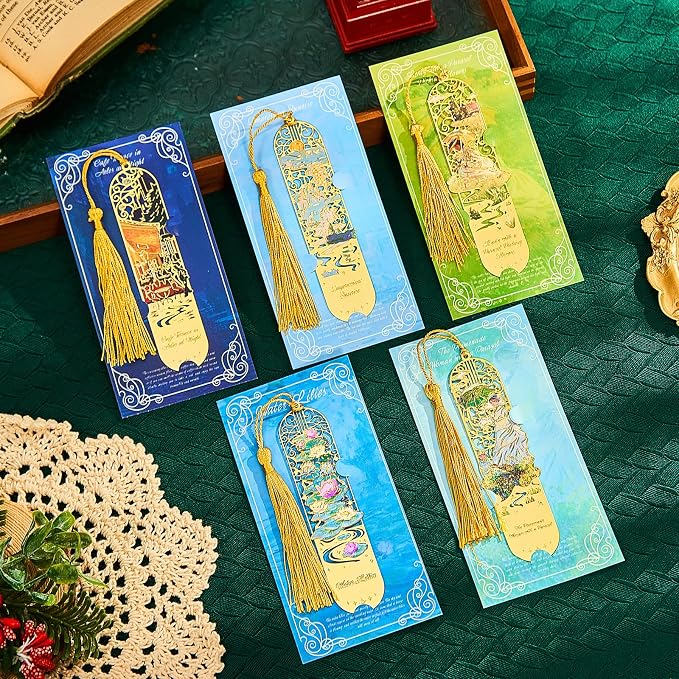 5 PCS Metal Bookmark with Tassel, Monet Book Marks for Reading Women & Men, Book Lovers Gift