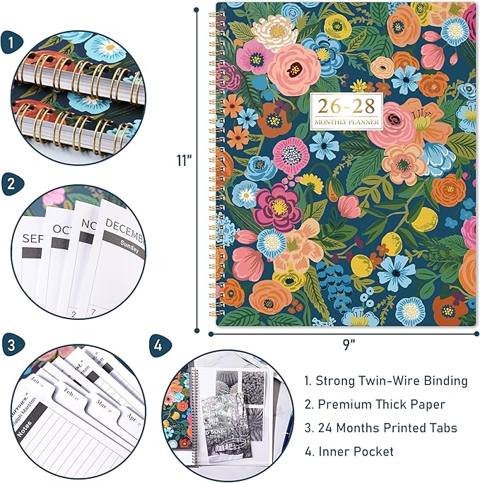 2026-2028 Monthly Planner - 2026-2028 Planner, Jul. 2026 - Jun. 2028, 9" x 11", 2 Year Plan with 24 Months Tabs, Monthly Calendar Planning