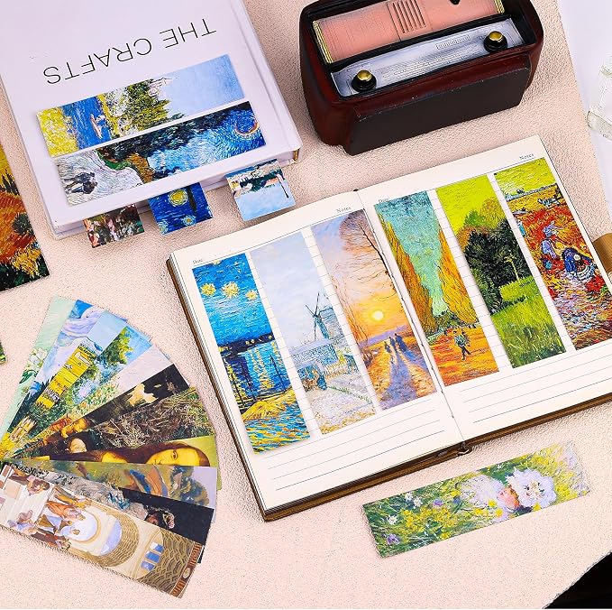 200 Pieces Oil Paintings Bulk Bookmarks, 50 Designs Art Painting Book Marks for Students Double Sided Cute Book Mark for Book Lovers Themed Book Marks for Children Students Classroom Gift for Teacher
