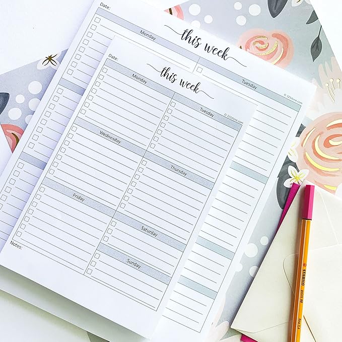 321Done 8.5x11 Weekly Checklist Notepad, Made in USA, Letter Size Tear-Off Undated Planning Pad, Work and Personal Organizer To Do List Pad, Desk Planner, Productivity Tracker - 50 Sheets