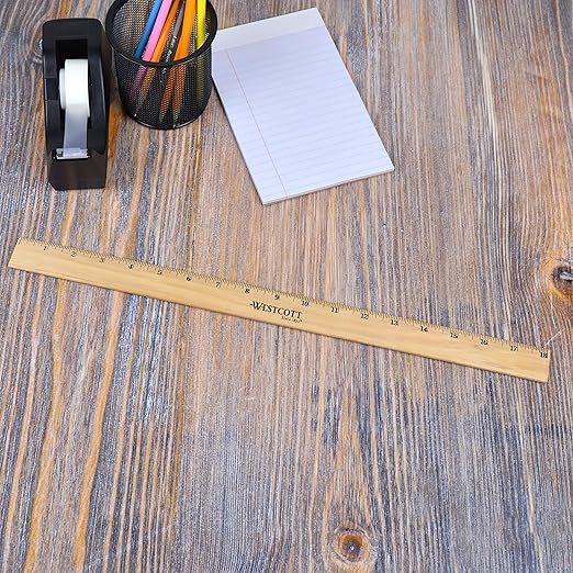 Westcott 05018 Beveled Wooden Ruler with Single Metal Edge, 18 Inch