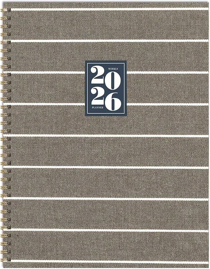 TF Publishing 2026 Linen Large Weekly Monthly Planner with 12-Month Calendar Grid, Priorities Section, Habit Tracker, and Stickers - Large Planner for School or Work - 9in x 11in