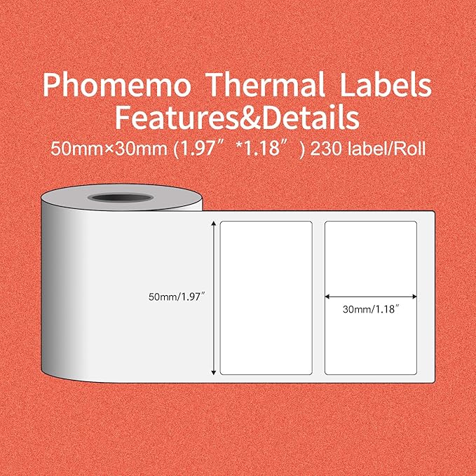 PUQU 50x30mm Direct Thermal Sticker Labels, Self-Adhesive All-Purpose Label Maker Tape, Compatible with AQ/Q1 Series Label Printer, Refills Standard Laminated Office Labeling, 6 Rolls of 1380 Labels