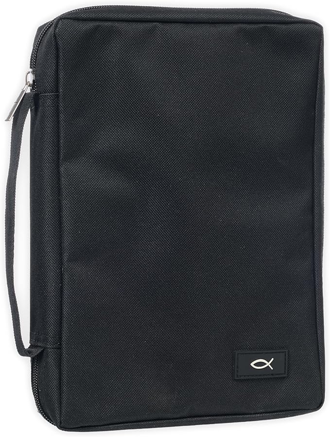 Promo Poly-Canvas Bible / Book Cover w/Fish Applique (Medium, Black)