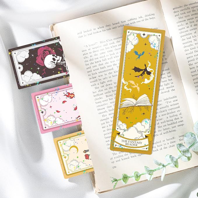 Fantasy Bookmarks Bulk Gifts - 48 Pcs Dragon Dark Romance Paper Bookmark for Women Men Book Lovers Sword Skull Page Marks Merch School Reading Accessories Bookish Gift for Birthday Graduation