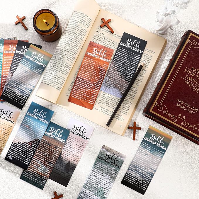 200 Pcs Father's Day Emergency Numbers Bookmarks Gifts Christian Bookmarks Bulk Bible Verse Cards Inspirational Scripture Cards Bulk for Church Members Sunday School Gifts (English)