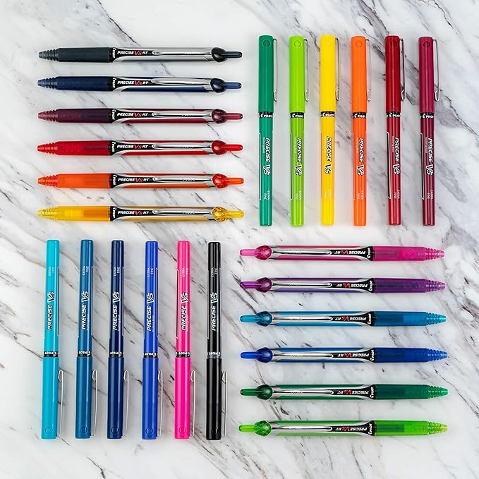 PILOT Precise V5 Stick Liquid Ink Rolling Ball Stick Pens, Extra Fine Point (0.5mm) Assorted Ink Colors, 7-Pack (31887)