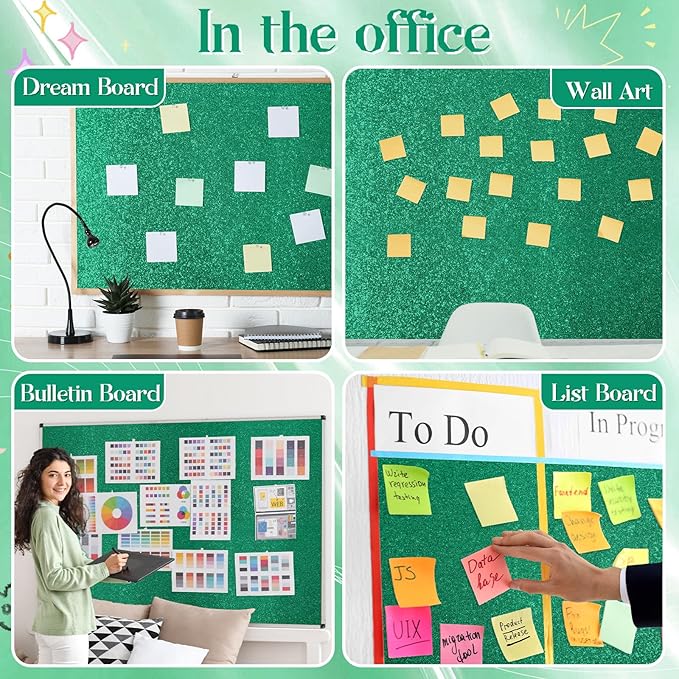 gisgfim 16" x20ft Glitter Bulletin Board Paper Roll Sparkle Color Bulletin Board Background Poster Paper Non Fading Gift Wrapping DIY Art Crafts for Office Classroom Decoration, Eucalyptus Green