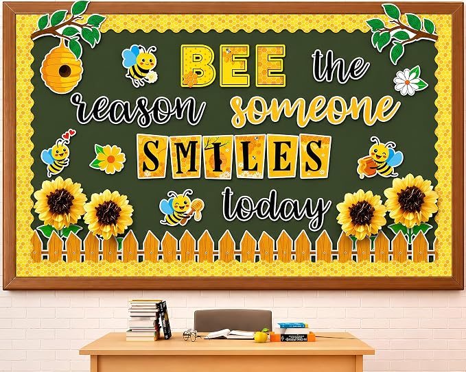 Bee Bulletin Board Decorations Set Summer 3D Sunflower Classroom Decorations Bee the Reason Someone Smiles Today Bulletin Board Motivational Paper Cutouts for Spring School Home Chalkboard Wall Decor