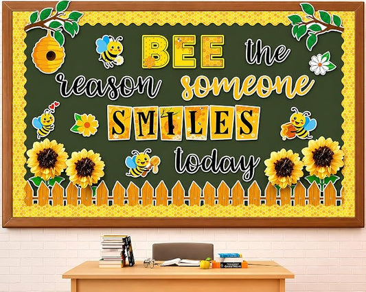 Bee Bulletin Board Decorations Set Summer 3D Sunflower Classroom Decorations Bee the Reason Someone Smiles Today Bulletin Board Motivational Paper Cutouts for Spring School Home Chalkboard Wall Decor