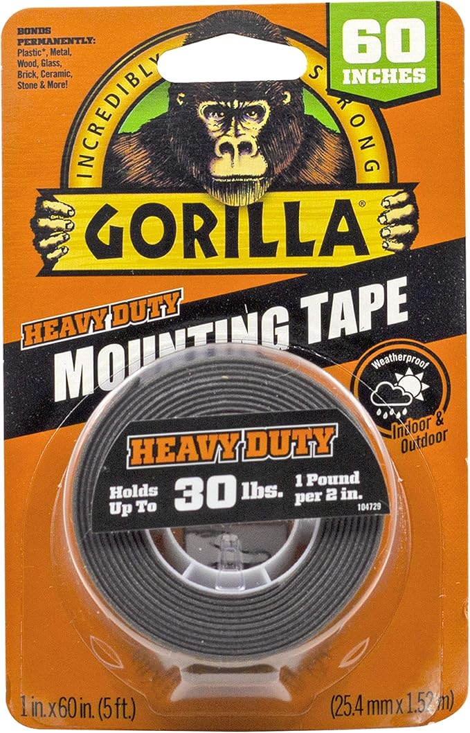 Gorilla - Heavy Duty Double Sided Mounting Tape; Weatherproof; 1" x 60"; Black; (Pack of 8)