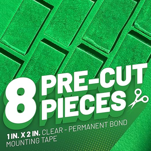 Krazy Tape Clear Bond Double Sided Mounting Tape, 1"x2", Pack of 8 Pre-Cut Pieces, Easy Lift Transparent Adhesive Strips for Glass, Leather, Metal, Drywall & Wood Surfaces, Indoor & Outdoor Use